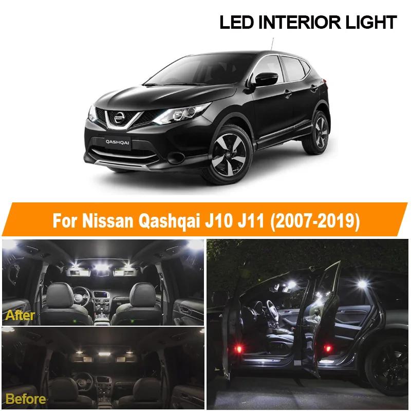 Luz LED Canbus para Interior de Nissan Qashqai J10 J11, mapa de lectura, luz de matrícula, color