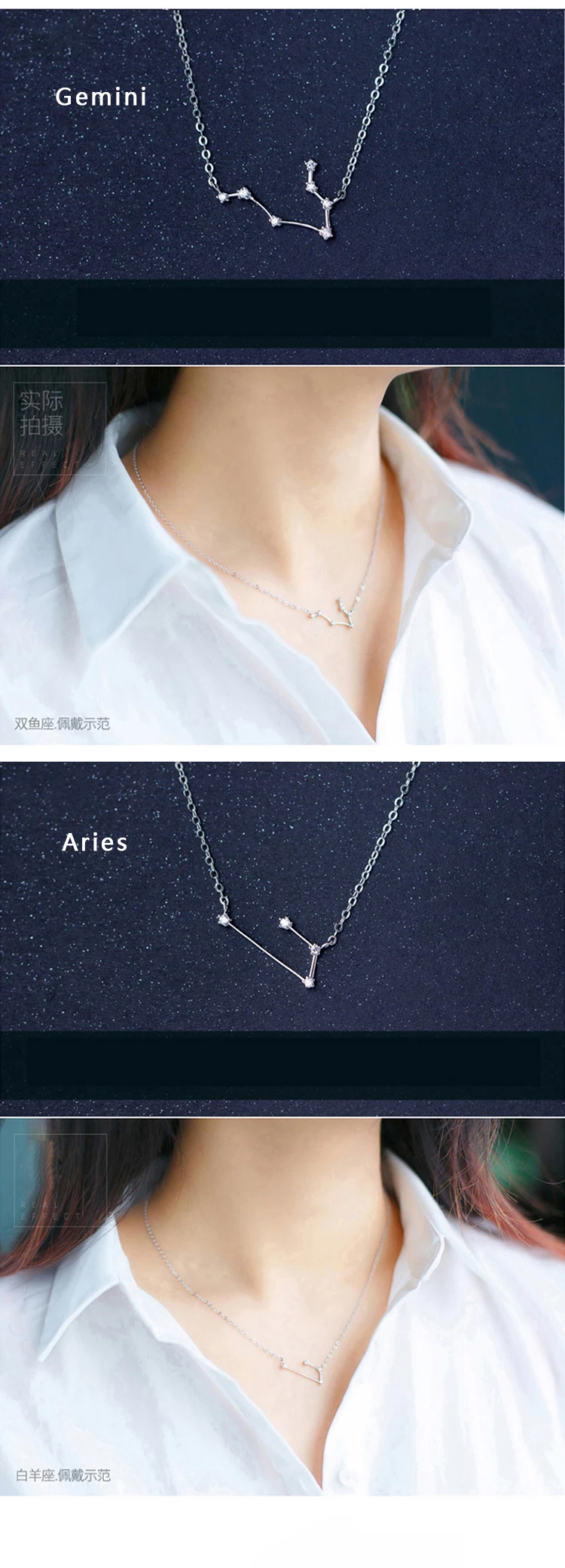 New Design 12 Constellations 925 Sterling Silver Fashion Zircon Women's Necklaces Gorgeous Jewelry Clavicular Chain