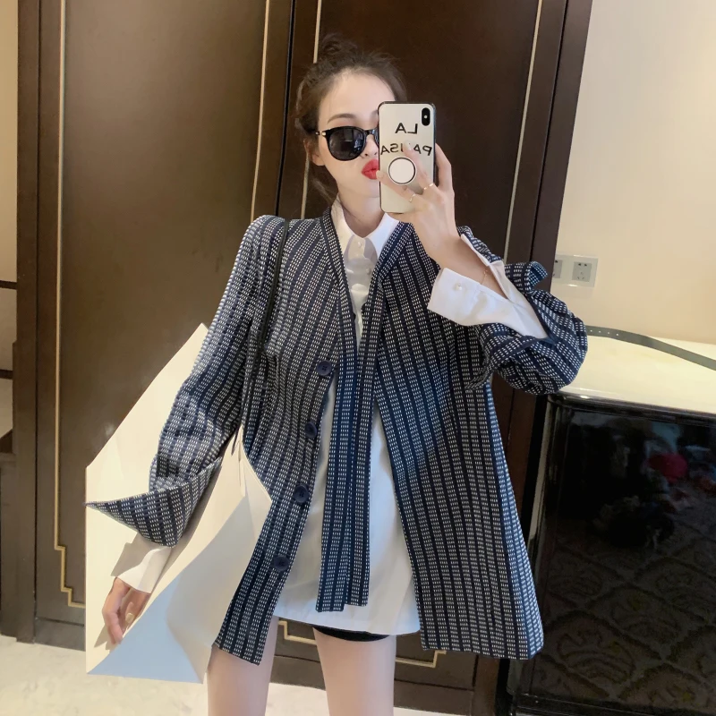 coat Винтажная Модная белая женская Свободная рубашка, новинка, Весенняя и осенняя рубашка с длинным рукавом, Полосатое пальто, топ, Женские топы и блузки - Цвет: coat