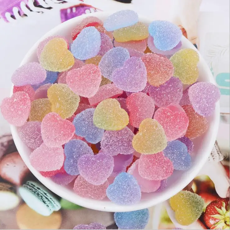 50Pcs 17mm Mixed Colors Simulation Hearts Candy Flatback Resin Cabochon DIY Craft Supplies Phone Decor Material Hair Accessories
