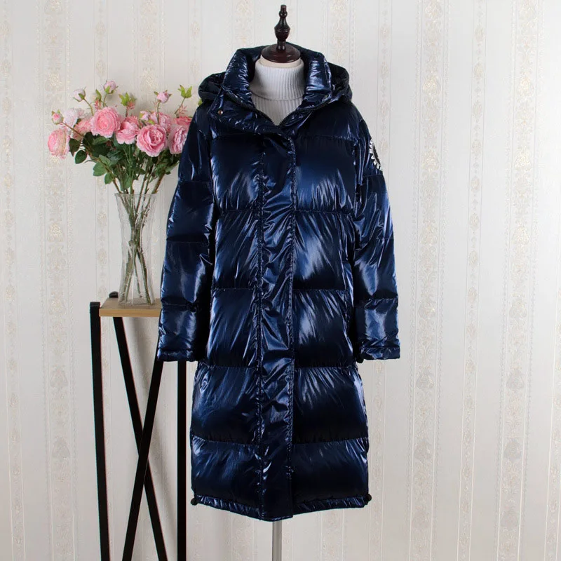 Blue Schinteon женский пуховик с настоящим меховой капюшон, воротник свободный зимний теплый толстый верхняя одежда белый утиный пух длинное пальто выше размера - Цвет: Blue