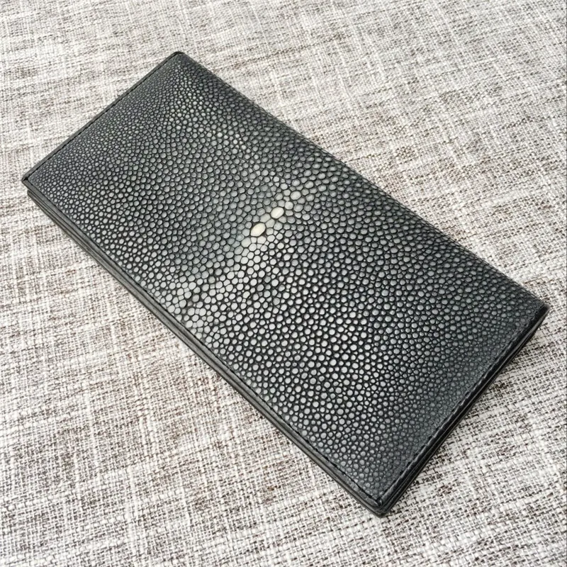 

Authentic Sand Stingray Skin Unisex Men Women Two-fold Long Thin Wallet Male Female Clutch Genuine Exotic Leather Card Purse