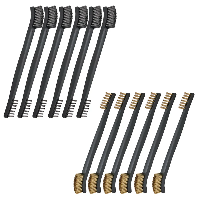 12pcs 7inch Wire Double-head Brush Mini Steel Brass Paint Rust Remover Removal Polishing, Grinding, Fitter, Machinery