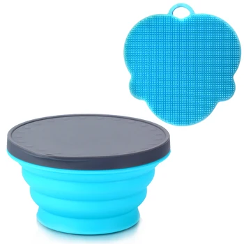 

Silicone Collapsible Portable Bowl Travel Outdoor Activities Camping Hiking Can Be Carried With Silicone Dish Sponge Home Bowl