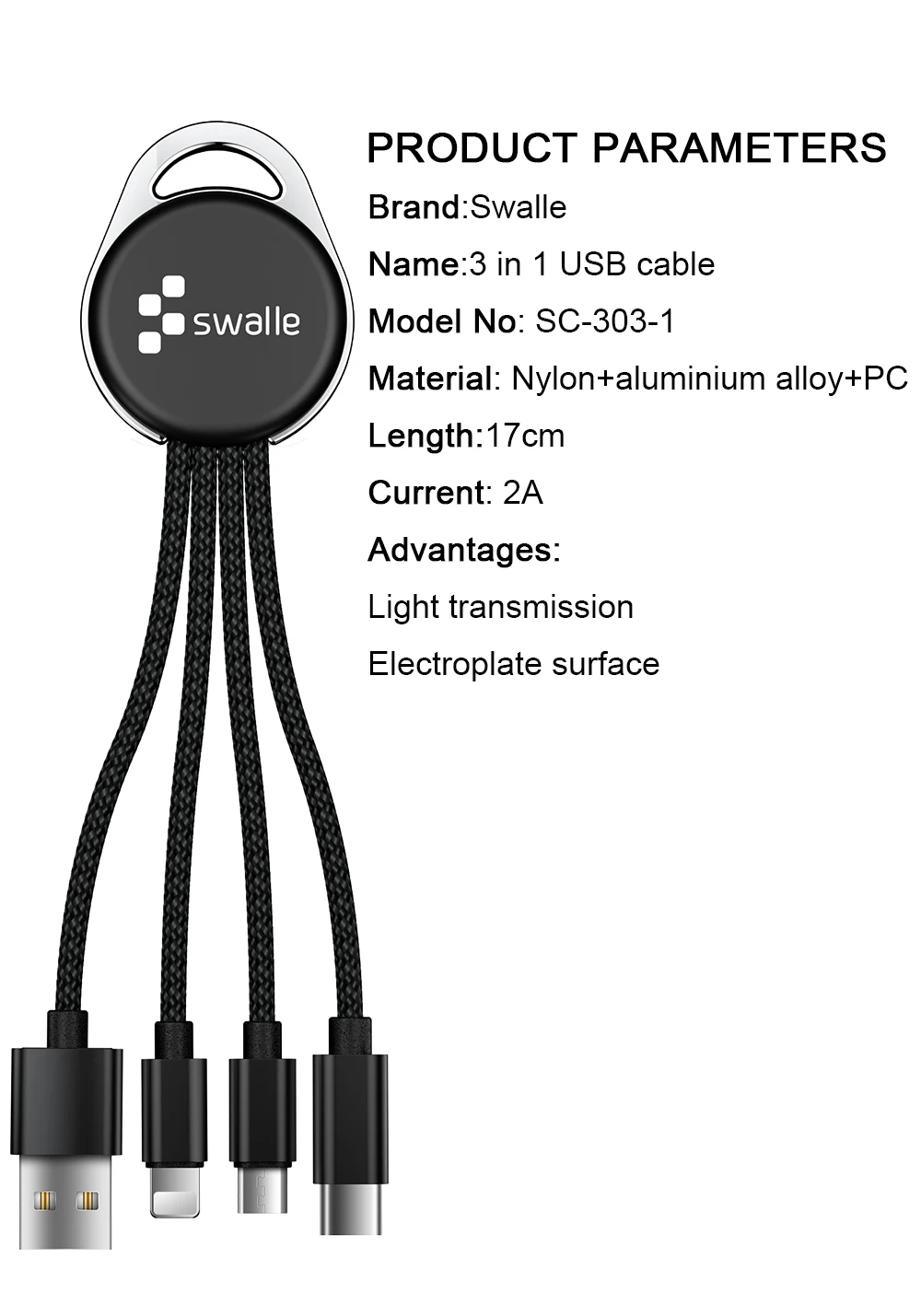 Swalle Micro USB кабель 2A быстрое зарядное устройство мобильный кабель для зарядки телефона 3 в 1 кабель для передачи данных для Samsung Xiaomi Huawei Android телефон