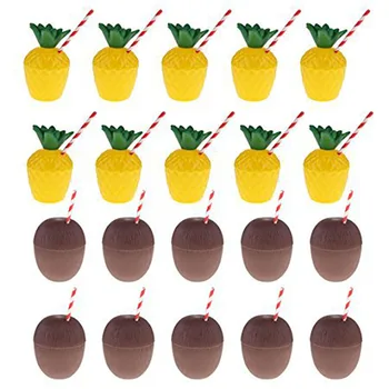 

12Pcs Fashion Pineapple Coconut Drinking Cup Fruit Shape Juice Party Cups Hawaii Luau Birthday Summer Beach Pool Party Decor