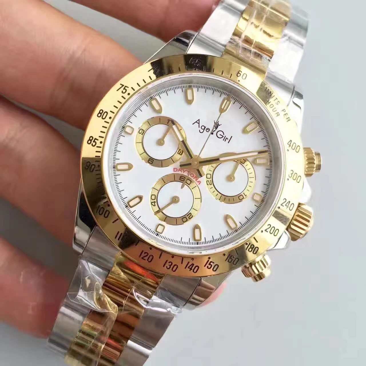 Роскошные брендовые Новые Мужские автоматические механические Спортивные часы-браслет, серебро, нержавеющая сталь, белый, черный, кожа, керамический ободок, золото - Цвет: Gold White