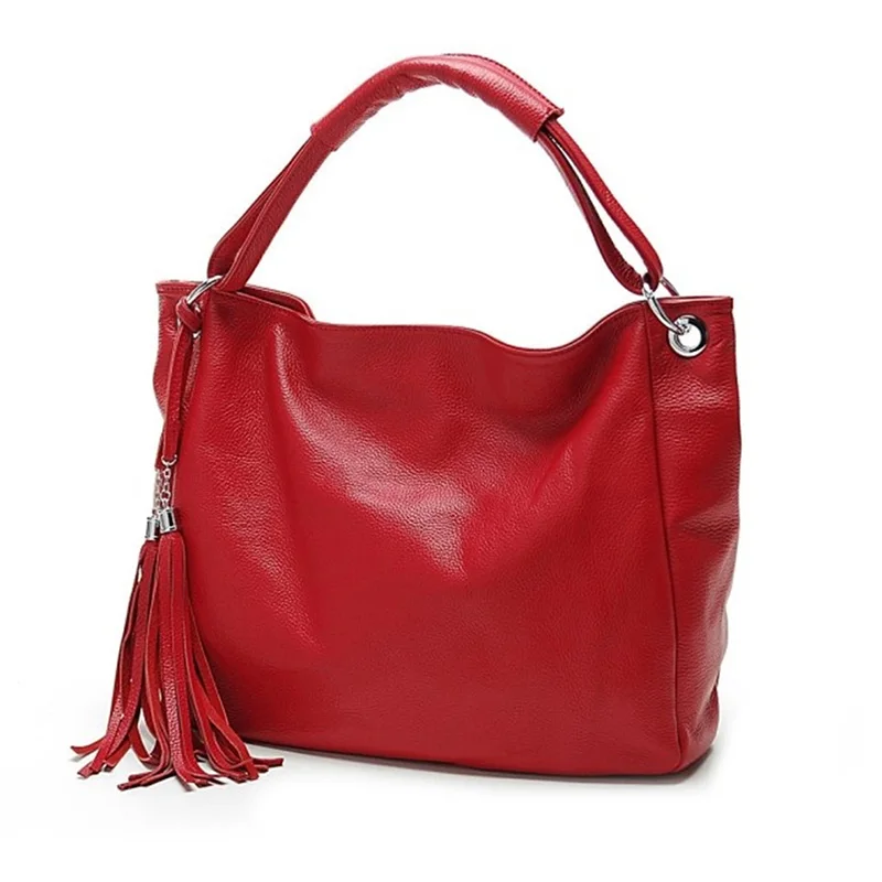 Women PU Leather Tassel Handbags Red Solid Messenger Bag High Quality Shoulder Crossbody Bags Punk Totes