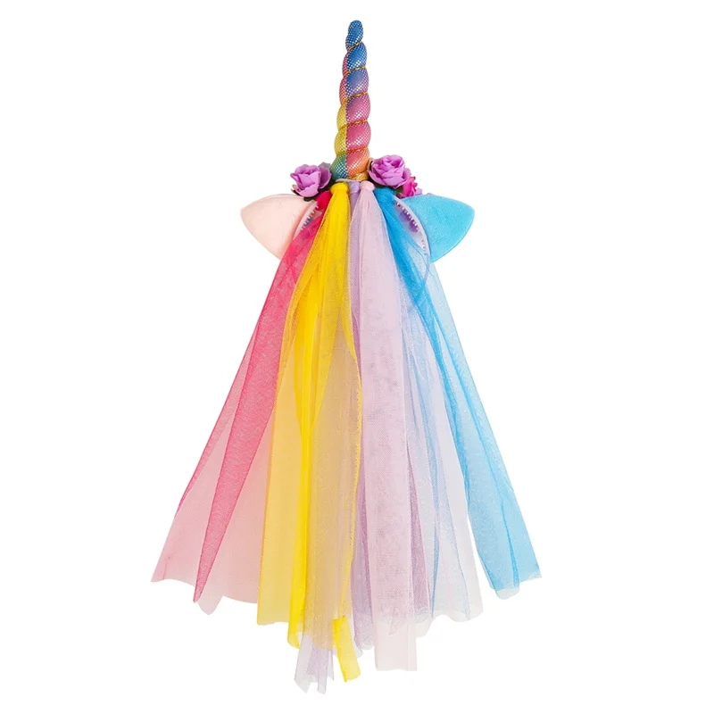 Rainbow Unicorn Headband Glitter Cat Ears Headband with Long Tulle Party Unicorn Hair Accessories Girls Unicorn Hair Band hair ties for women
