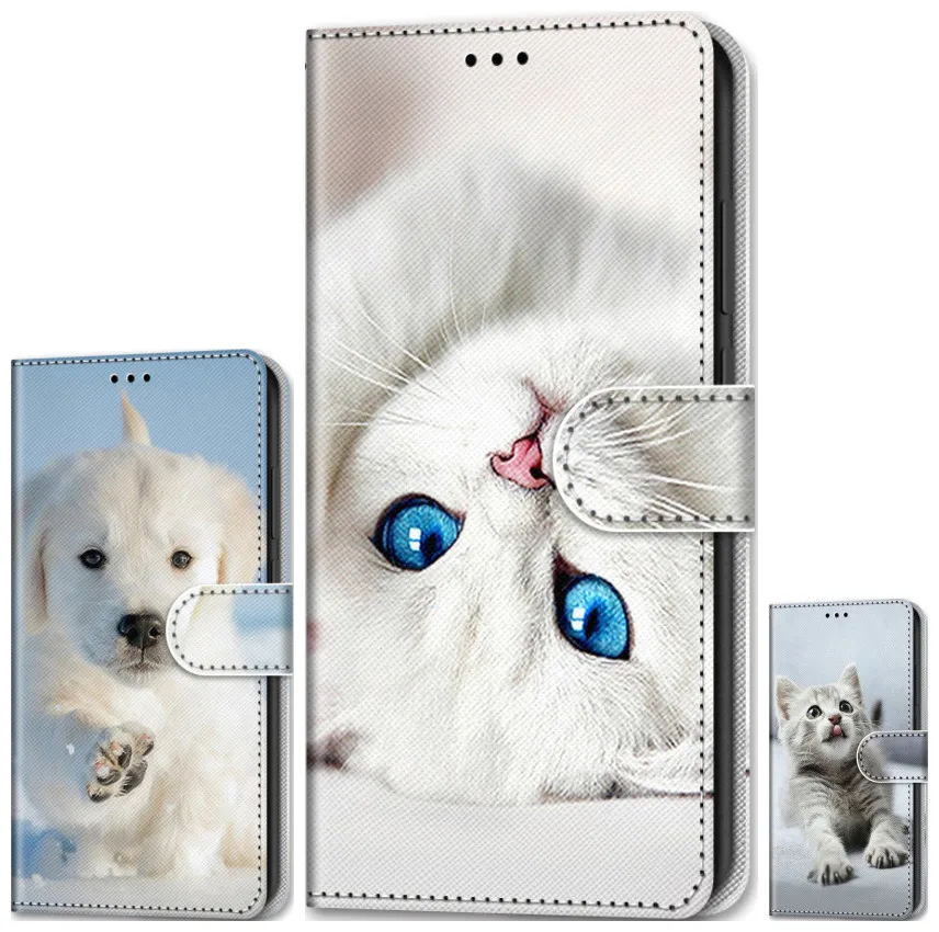Чехол для телефона с откидной крышкой Huawei P8 Lite 2017 P9 P10 P20 P30 Pro Y3 Y5 Y6 Y7 Y9 2018 кошка