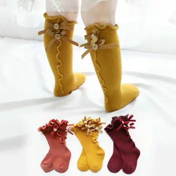 

Pudcoco Baby Girl Socks Knee High Bows Princess Socks Cute Long Tube Booties Striped Socks