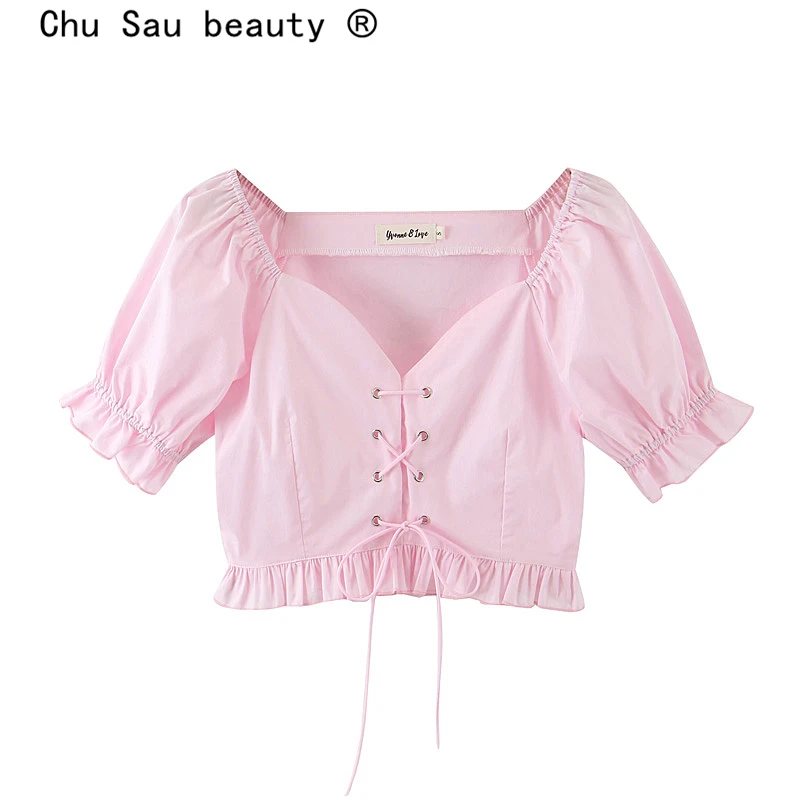 Chu Sau beauty новые милые Модные Винтажные хлопковые топы с глубоким v-образным