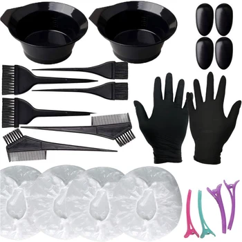 

22pcs Hairdressing Hair Tint Tool Set Shower Cap Color Mixing Home Salon Comb Brush Dye Bowl Multifunctional Latex Gloves