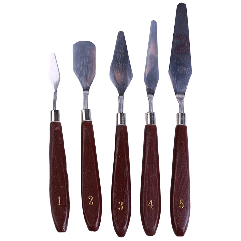  5pcs/set Mixing Scraper Oil Painting Spatula Tools Professional Artist Wooden Handle Paint Palette 
