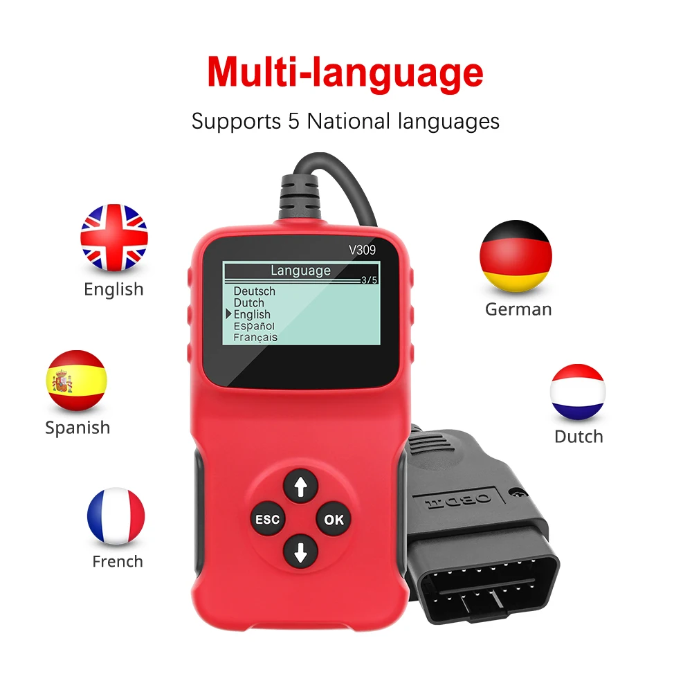 V309 Kódolvasó Olvasó/Törlés Hibakód I/M Dtc Obd2 Kódolvasó Obdii/Eobd