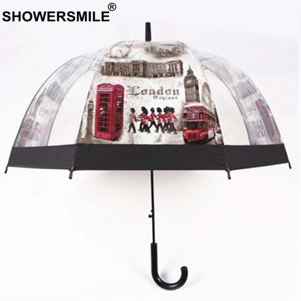 

SHOWERSMILE British London Guard Transparent Umbrella Rain Women Automatic Clear Umbrella Long Handle Apollo Cage Umbrella