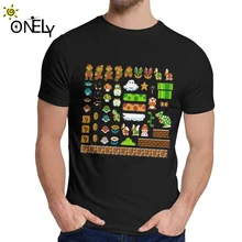 Camiseta de algodón puro con diseño Unisex de manga corta Vintage para hombre con cuello redondo FC Game Super Mario Bros