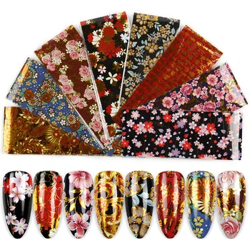 

8pc/lot Nail Foil For Manicure UV Gel Polish Sticker 4*20cm Colorful Flowers Design Adhesive Decal Nail Art Decoration Wraps