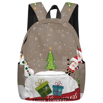 

Christmas Theme Snowman Santa Claus Tree Gift Pattern Backpack Interior Key Chain Holder Luxury Backpack Arcuate Shoulder Strap