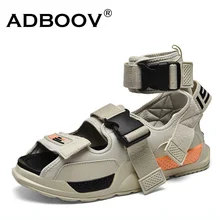 ADBOOV/летние мужские сандалии с открытым носком; парусиновые высокие дышащие туфли с пряжкой; стильные мужские сандалии из искусственной кожи на толстой подошве