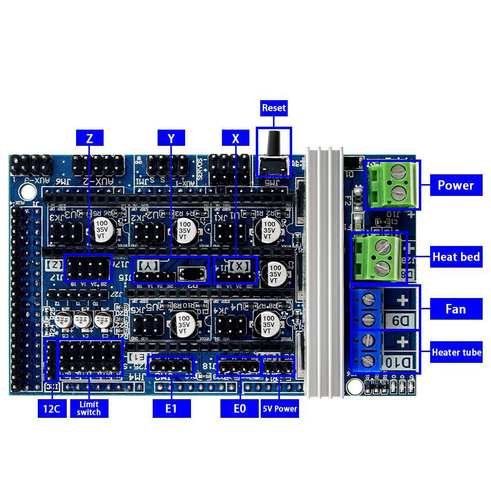 Reprap Mendel Ramps 1,4 Плата управления расширения панель с радиатором обновления Ramps 1,4 Ramps 1,5 Для arduino части 3d принтера