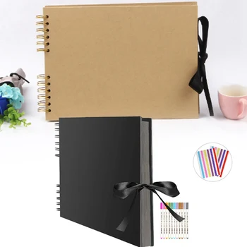

1pcs Kraft Paper Scrapbooking DIY Album Bow Ribbon Handmade Photo Album Wedding Anniversary Gifts Memory Books