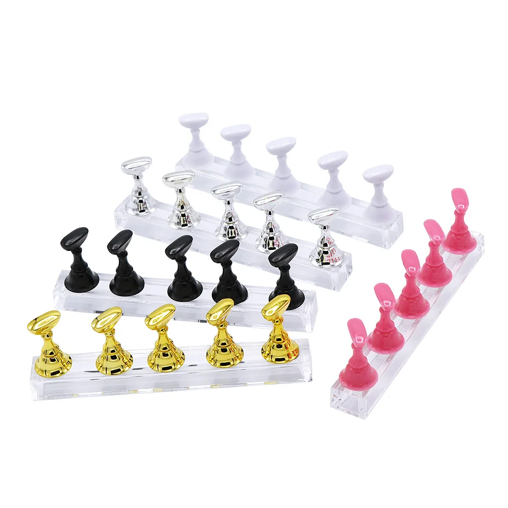 

1 Set False Nail Tips Practice Training Display Stand Golden/Silver Magnetic Showing Practice Nail Showing Shelf Manicure Tools