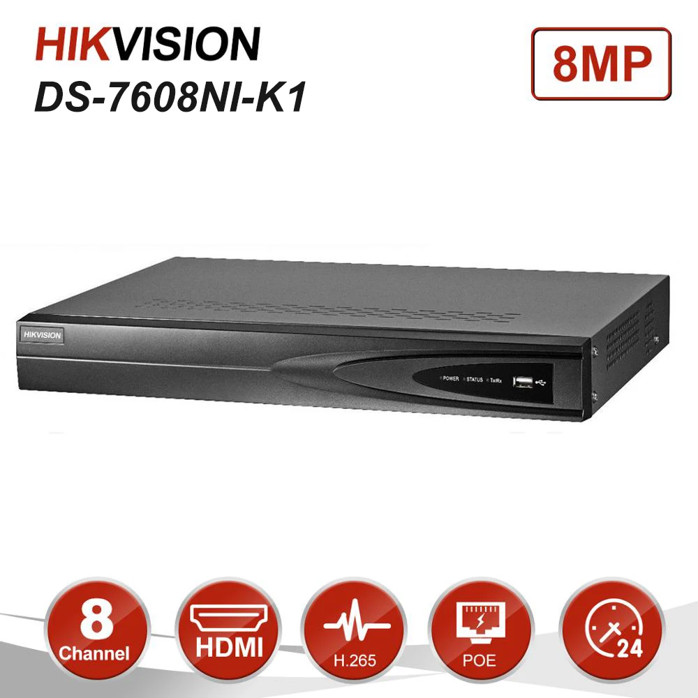 

Hikvision Embedded 8CH NVR H.265 4K 8MP HDMI/VGA ONVIF Plug and Play Network Video Recorder IP Camera CCTV System DS-7608NI-K1