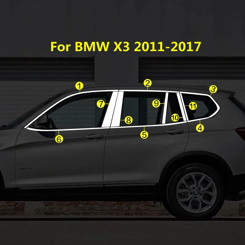 

22pcs Chrome Car Exterior Styling B-Pillar Cover Window Sticker Moulding Trim for BMW X3 2010 2011 2012 2013 2014 2015