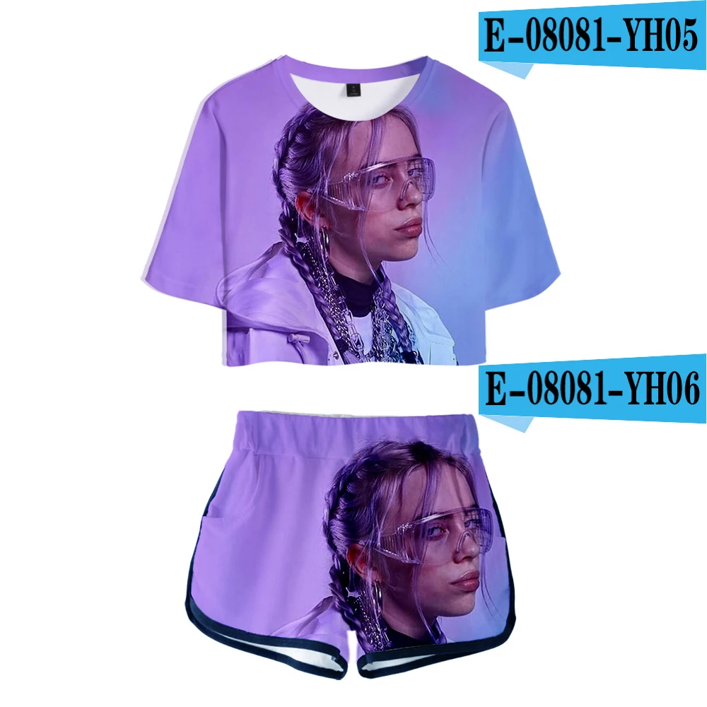 3D Летняя новая модная сексуальная 3DT рубашка с коротким рукавом billie eilish Женская Удобная тонкая футболка+ шорты Женский Повседневный костюм - Цвет: 3D