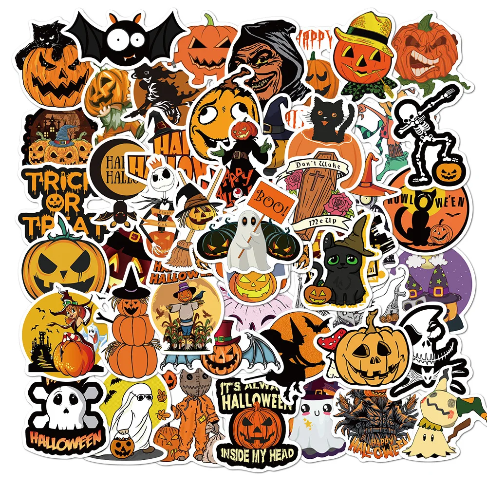 

50PCS Hot Halloween Stickers Cartoon Jack Pumpkin Lantern Pegatina For Motorcycle Laptop Skateboard Bike Guitar Helmet Sticker
