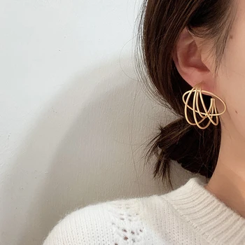 

GHIDBK Big Hyperbole Hollow Layered Wire Hoop Earrings Layering Unique Design Irregular Earring Minimalist Abstract Demo Earring