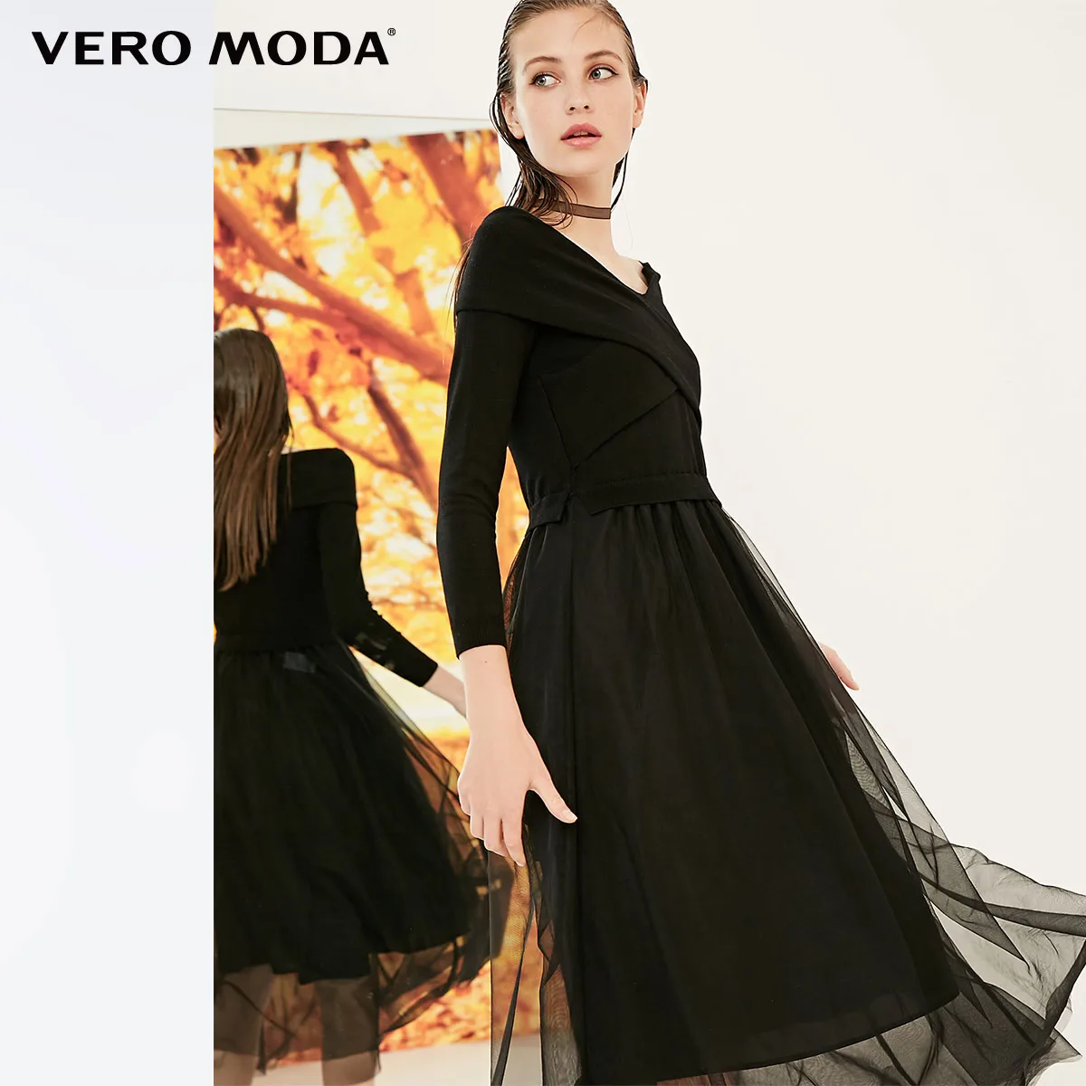 Vero Moda женское трикотажное платье с высокой посадкой и рукавами 3/4 | 31917C501 - Цвет: Black