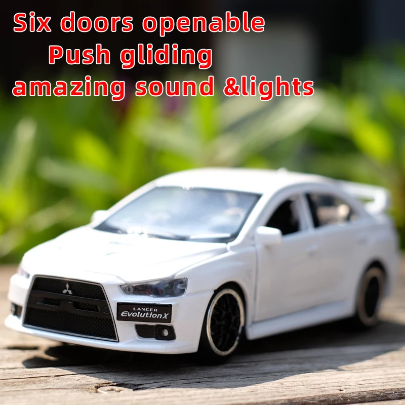 Coche de juguete Mitsubishi Lancer Evolution X escala 1:32, coche de juguete de aleación de Metal fundido a presión, modelo en miniatura con luz de sonido