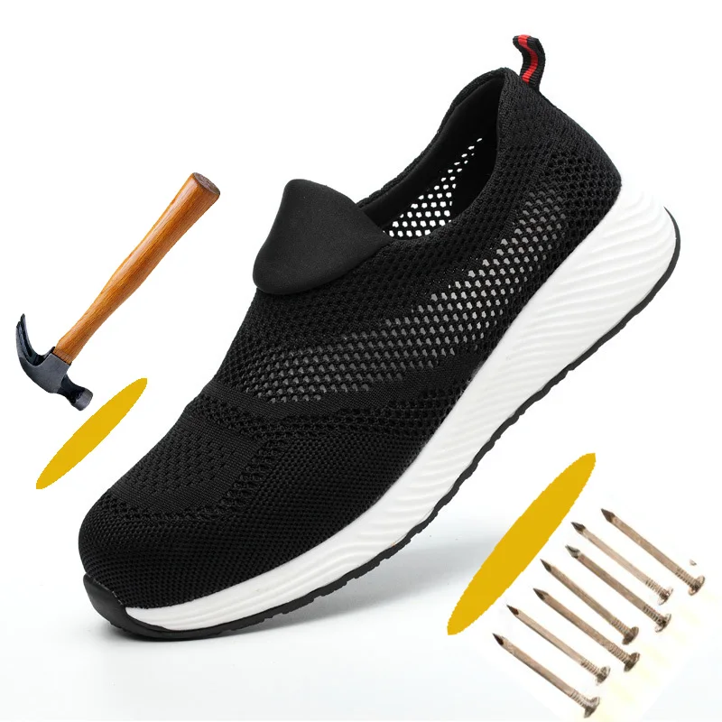 

2019 Breathable Mesh Anti-Hit Steel Toe Work Safety Shoes for Men Comfortable Light Casual Shoes Men Solid Protect Footwear