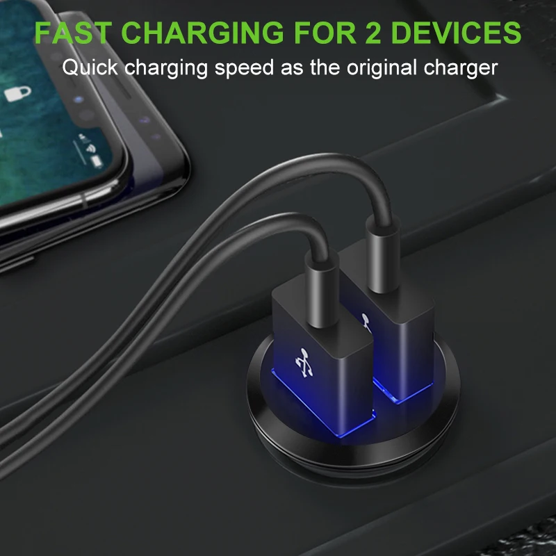 Супер мини USB Автомобильное зарядное устройство в автомобиль двойной USB 3.1A автоматическая зарядка телефона для Xiaomi Redmi 7 8 samsung S10 iPhone X XR Honor 20
