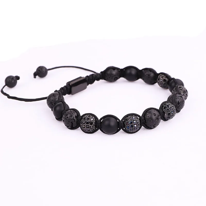 New Arrival Men Bracelet Jewelry 8MM Lava Rock Stone CZ Disc Ball Woven Beads Wrap Bracelets For Men - Image 3