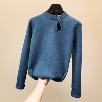 

Hollow out sexy half turtleneck sweater women slim vintage long sleeve Pullover Solid sweater 2019 autumn and winter basic tops