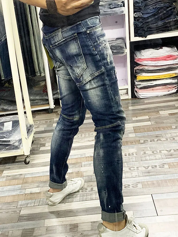 High Quality Streetwear Biker Jeans New Style Fashion Men Jeans Slim Fit Spliced Designer Ripped Jeans Men Hip Hop Pants High Quality Streetwear Biker Jeans New Style Fashion Men Jeans Slim Fit Spliced Designer Ripped Jeans Men Hip Hop Pants