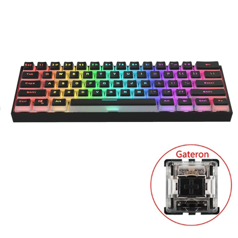Type-C RGB LED Double Skin Milk Wired Mechanical Keyboard Mini Gaming Keyboard 61 Keys Gateron Switchs for PC Mac