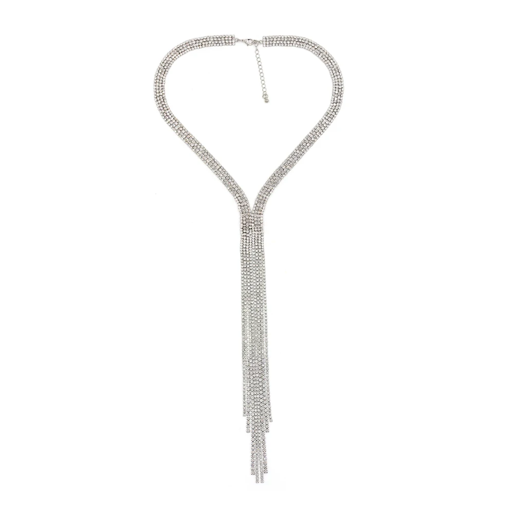 Vodeshanliwen ZA модное ожерелье с кисточками из горного хрусталя для женщин богемное винтажное массивное ожерелье с длинными цепями вечерние аксессуары - Окраска металла: A