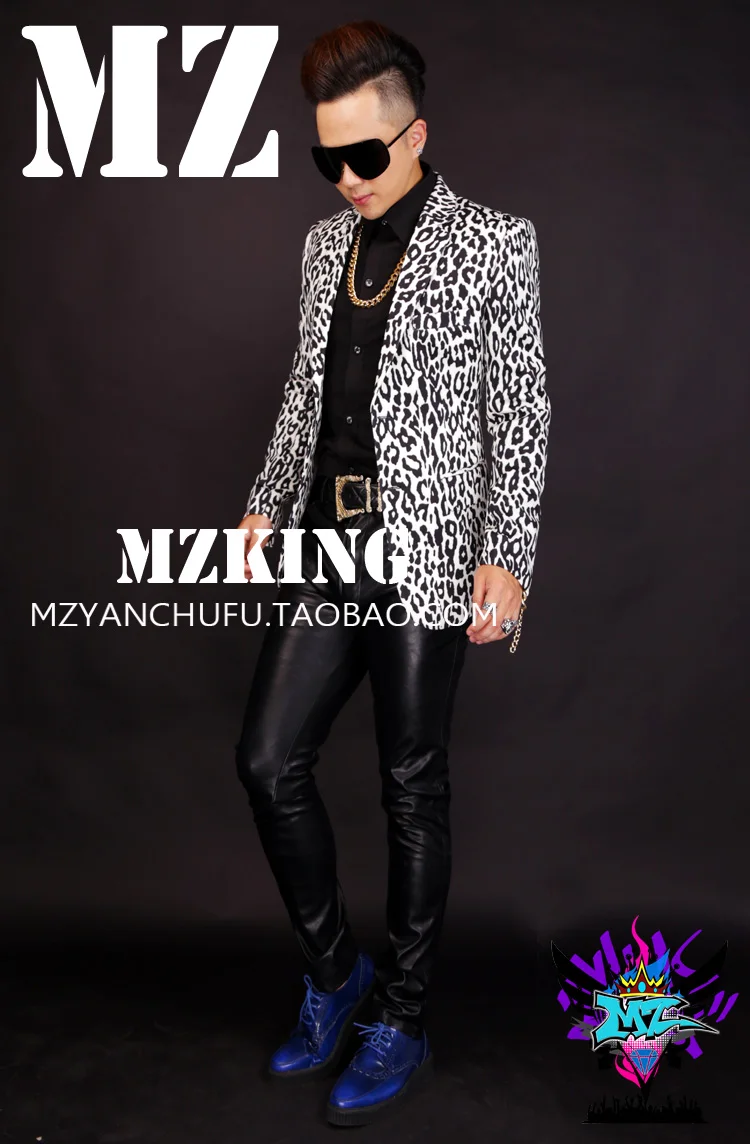 S-6XL! Мужской костюм для певцов в ночном клубе рисового белого стрейчевого леопардового цвета