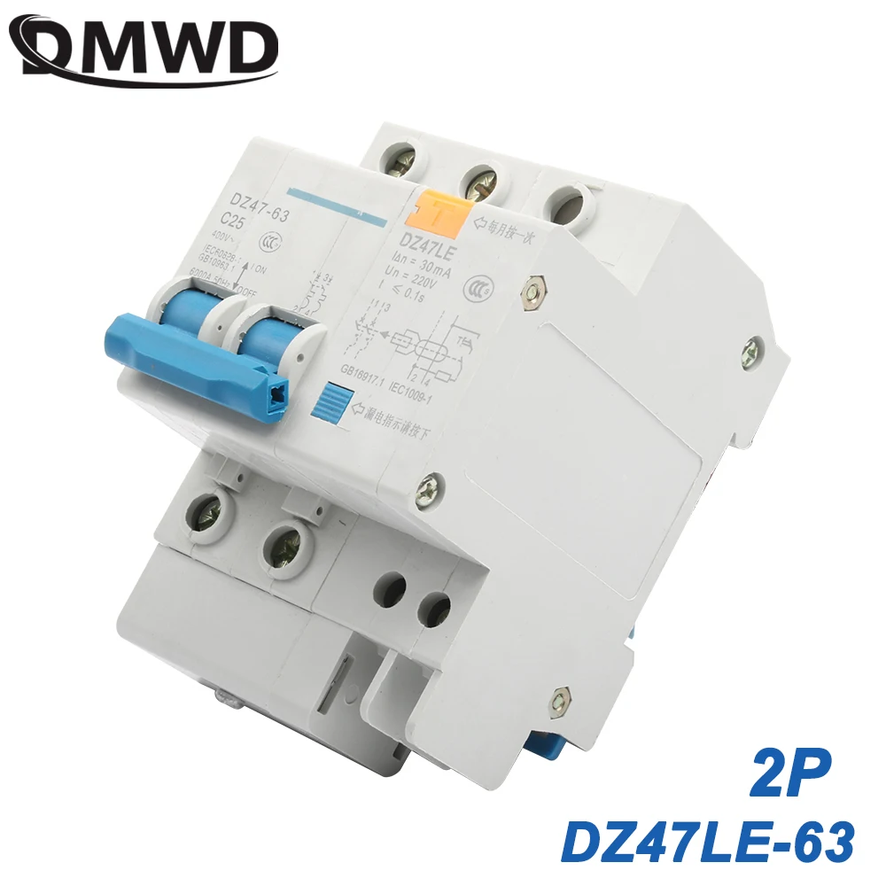 

DZ47LE-63 2P 63A 16A 230V~ 50HZ/60HZ Residual Current Circuit Breaker With Over Current And Leakage Protection RCBO Chopper