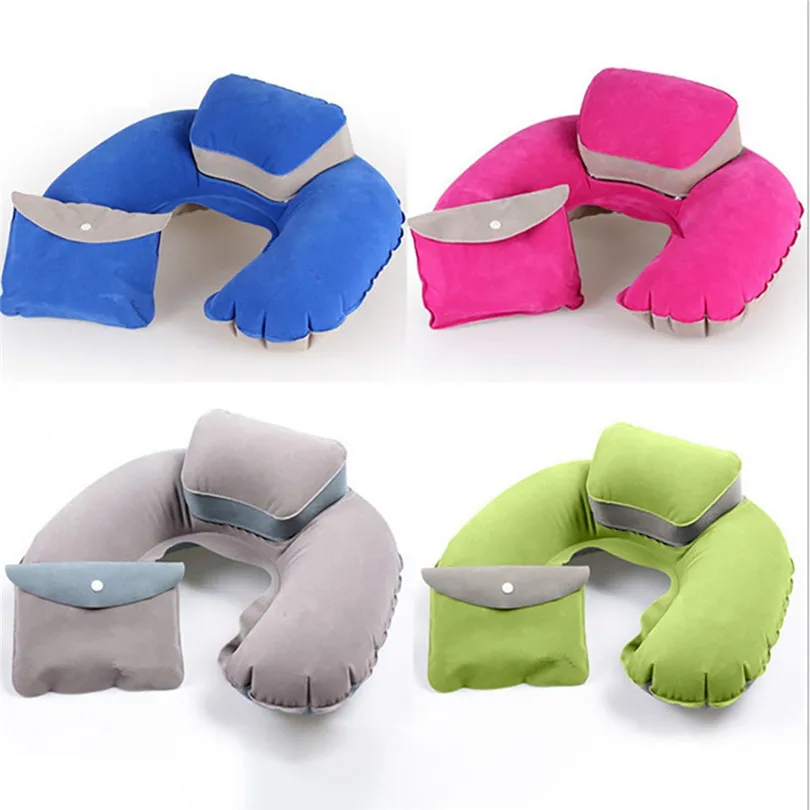 Inflatable Pillow Travel Air Cushion Camping Beach Car Head Rest Support U-shaped inflatable pillows with storage bag #4n19 (4)