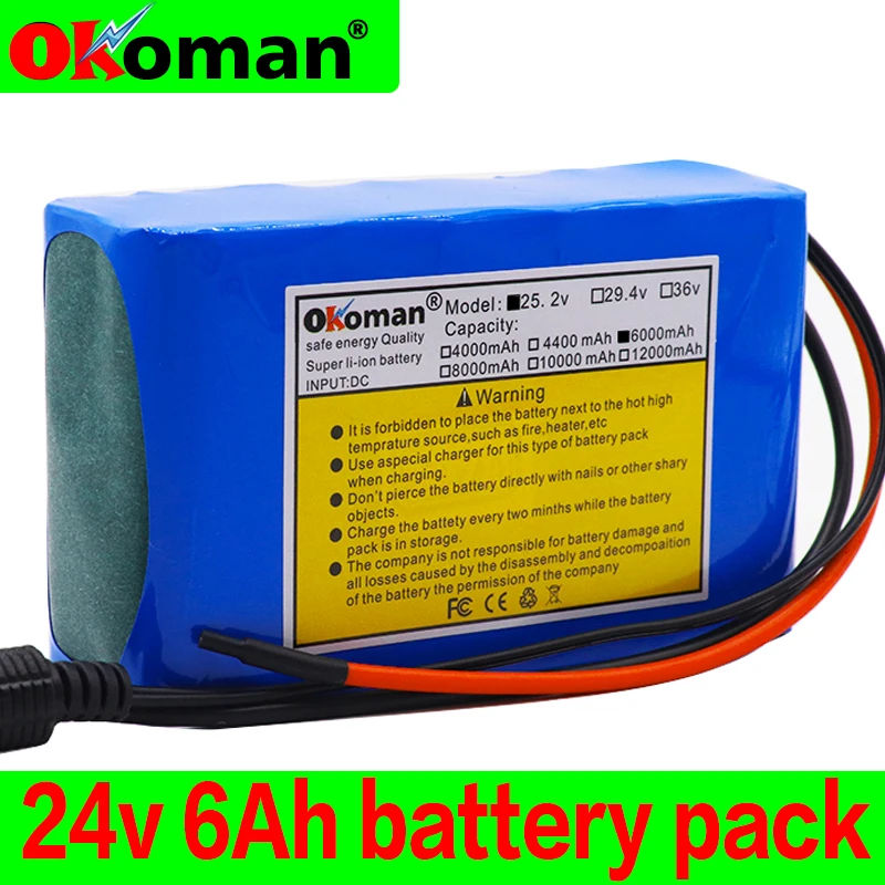 original 24V 6Ah 18650 Battery Lithium 25.2v 6000mAh Electric Bicycle Moped /Electric/Li ion Pack with BMS | Электроника