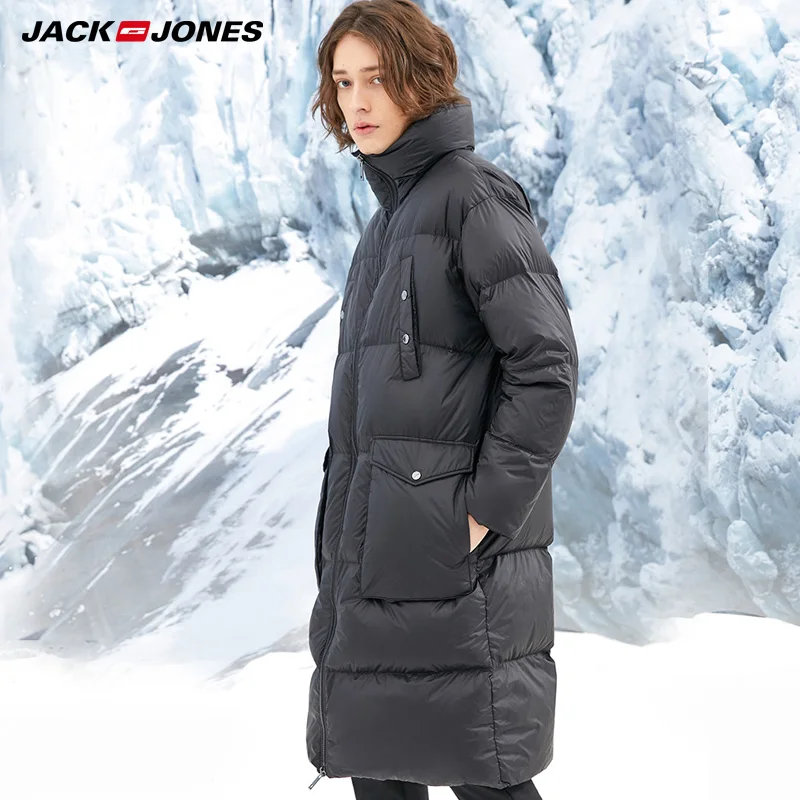 JackJones зимнее мужское теплое длинное пальто средней длины с вертикальным