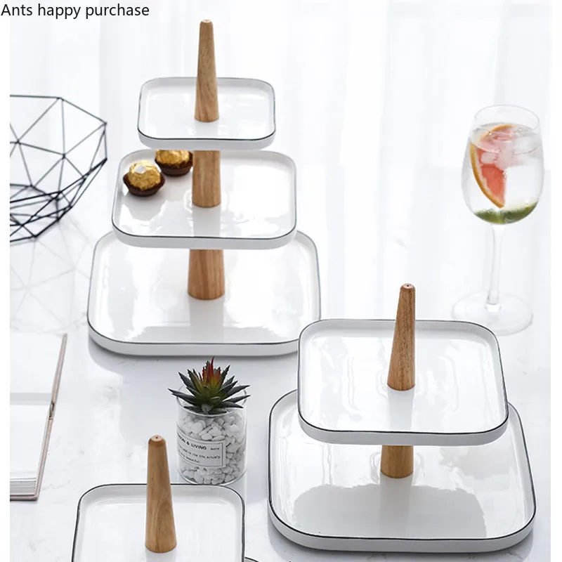 Ceramics Square Multi-layer Cake Stand Exhibition Hall Dim Sum Display Shelf Fruit Living Room Household Cake Plate Snack Tray