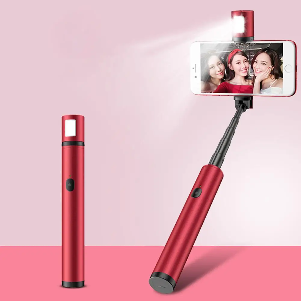 TWISTER.CK Multifunction Portable Telescopic Bluetooth Selfie Stick - Цвет: red
