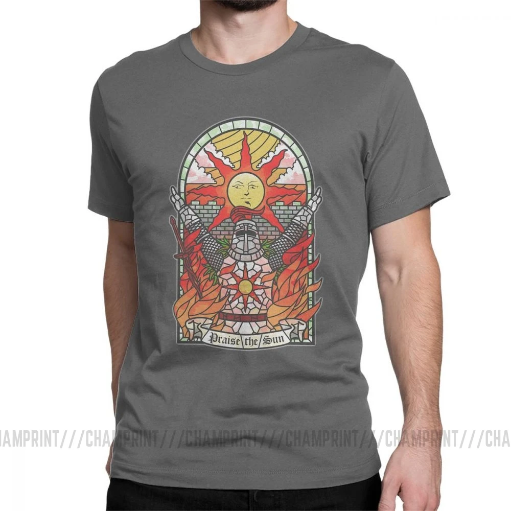 Dark Souls Artorias Of The Abyss Solaire Of Astora Praise The Sun 12964650, Мужская футболка с короткими рукавами, хипстерские хлопковые футболки - Цвет: Темно-серый