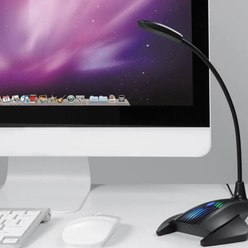 Настольный микрофон DC 4,5 V USB HD с шумоподавлением, компьютерный игровой микрофон с семью цветными огнями
